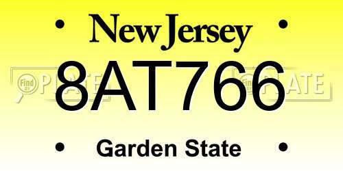 8AT766 New Jersey License Plate
