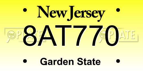 8AT770 New Jersey License Plate