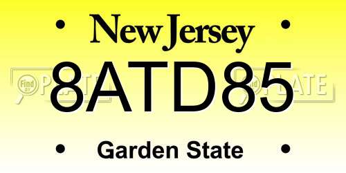 8ATD85 New Jersey License Plate