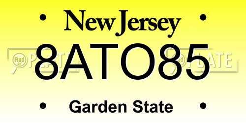 8ATO85 New Jersey License Plate