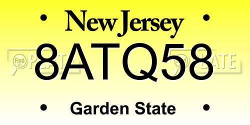 8ATQ58 New Jersey License Plate