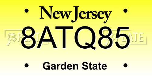 8ATQ85 New Jersey License Plate