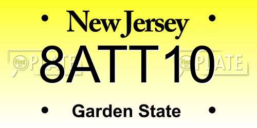 8ATT10 New Jersey License Plate