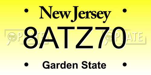 8ATZ70 New Jersey License Plate