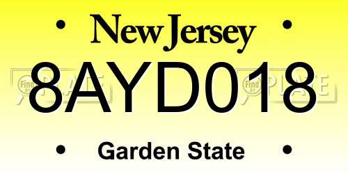 8AYD018 New Jersey License Plate