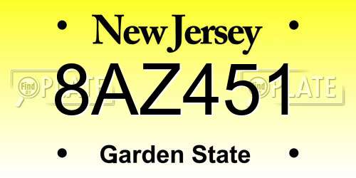 8AZ451 New Jersey License Plate
