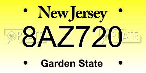 8AZ720 New Jersey License Plate