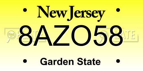 8AZO58 New Jersey License Plate