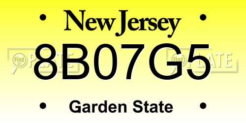 8B07G5 New Jersey License Plate