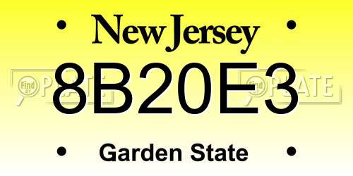 8B20E3 New Jersey License Plate
