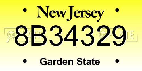8B34329 New Jersey License Plate