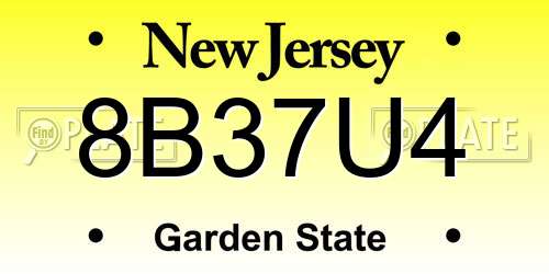8B37U4 New Jersey License Plate