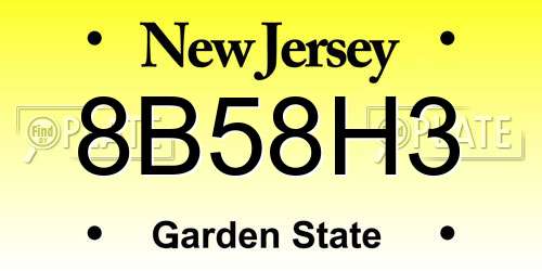8B58H3 New Jersey License Plate