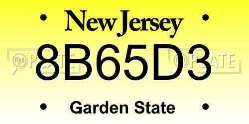 8B65D3 New Jersey License Plate