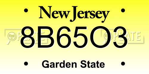 8B65O3 New Jersey License Plate