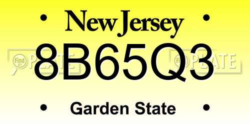 8B65Q3 New Jersey License Plate