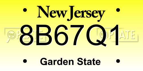 8B67Q1 New Jersey License Plate