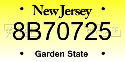 8B70725 New Jersey License Plate