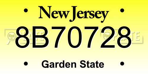 8B70728 New Jersey License Plate