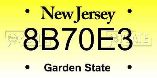 8B70E3 New Jersey License Plate