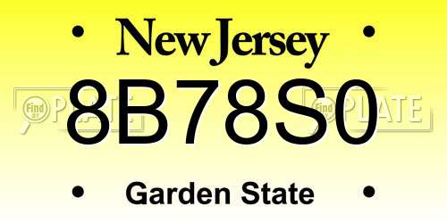 8B78S0 New Jersey License Plate