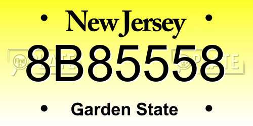 8B85558 New Jersey License Plate