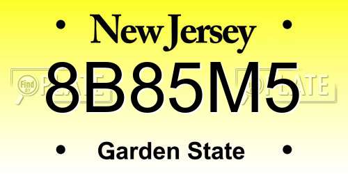 8B85M5 New Jersey License Plate
