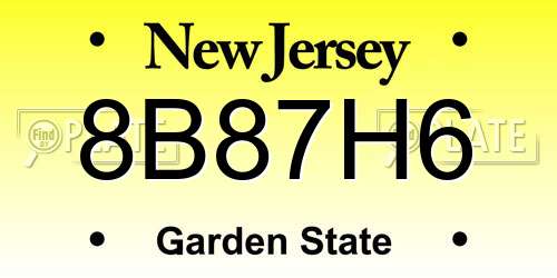 8B87H6 New Jersey License Plate