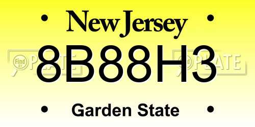 8B88H3 New Jersey License Plate
