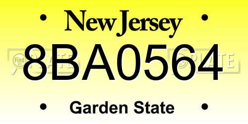 8BA0564 New Jersey License Plate