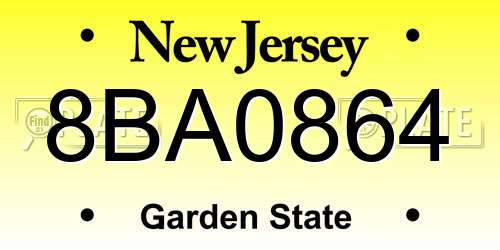8BA0864 New Jersey License Plate