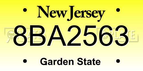 8BA2563 New Jersey License Plate