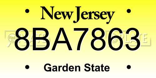 8BA7863 New Jersey License Plate