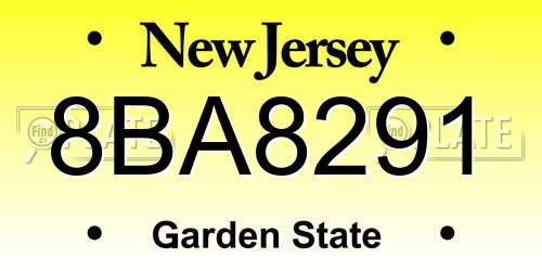 8BA8291 New Jersey License Plate