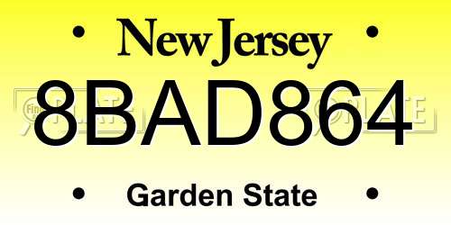 8BAD864 New Jersey License Plate