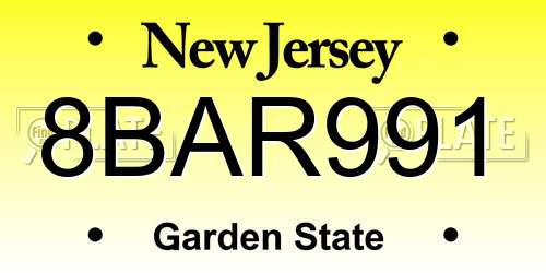8BAR991 New Jersey License Plate