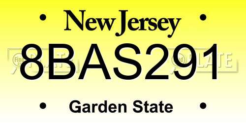 8BAS291 New Jersey License Plate