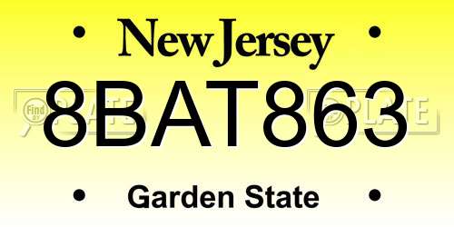 8BAT863 New Jersey License Plate