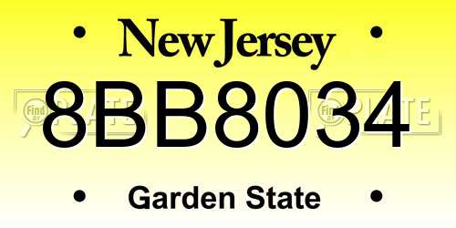8BB8034 New Jersey License Plate