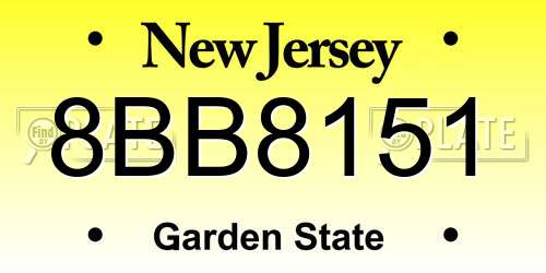8BB8151 New Jersey License Plate
