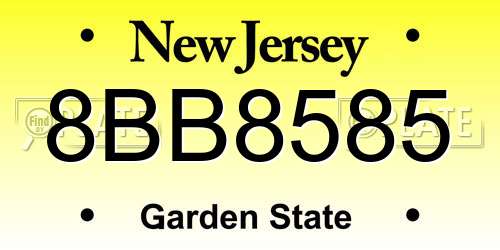 8BB8585 New Jersey License Plate