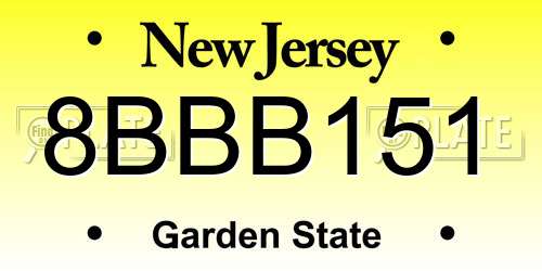 8BBB151 New Jersey License Plate