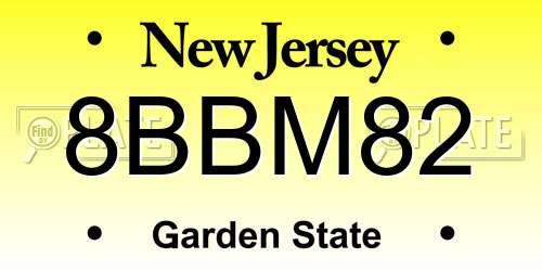8BBM82 New Jersey License Plate