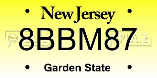 8BBM87 New Jersey License Plate