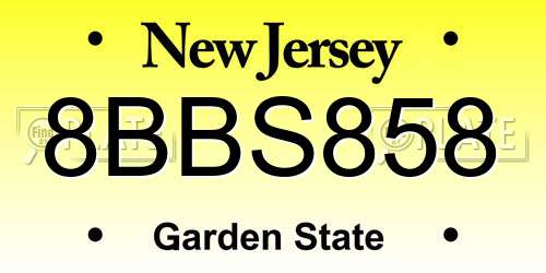 8BBS858 New Jersey License Plate