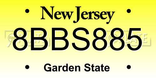 8BBS885 New Jersey License Plate