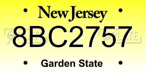 8BC2757 New Jersey License Plate
