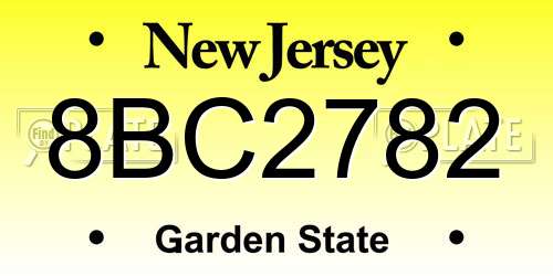 8BC2782 New Jersey License Plate
