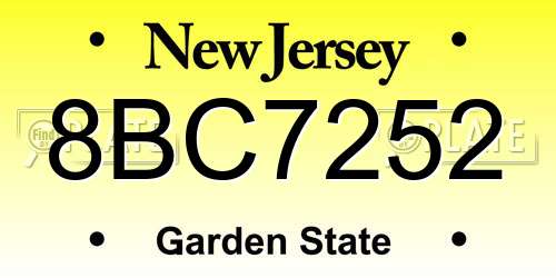 8BC7252 New Jersey License Plate