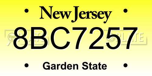 8BC7257 New Jersey License Plate